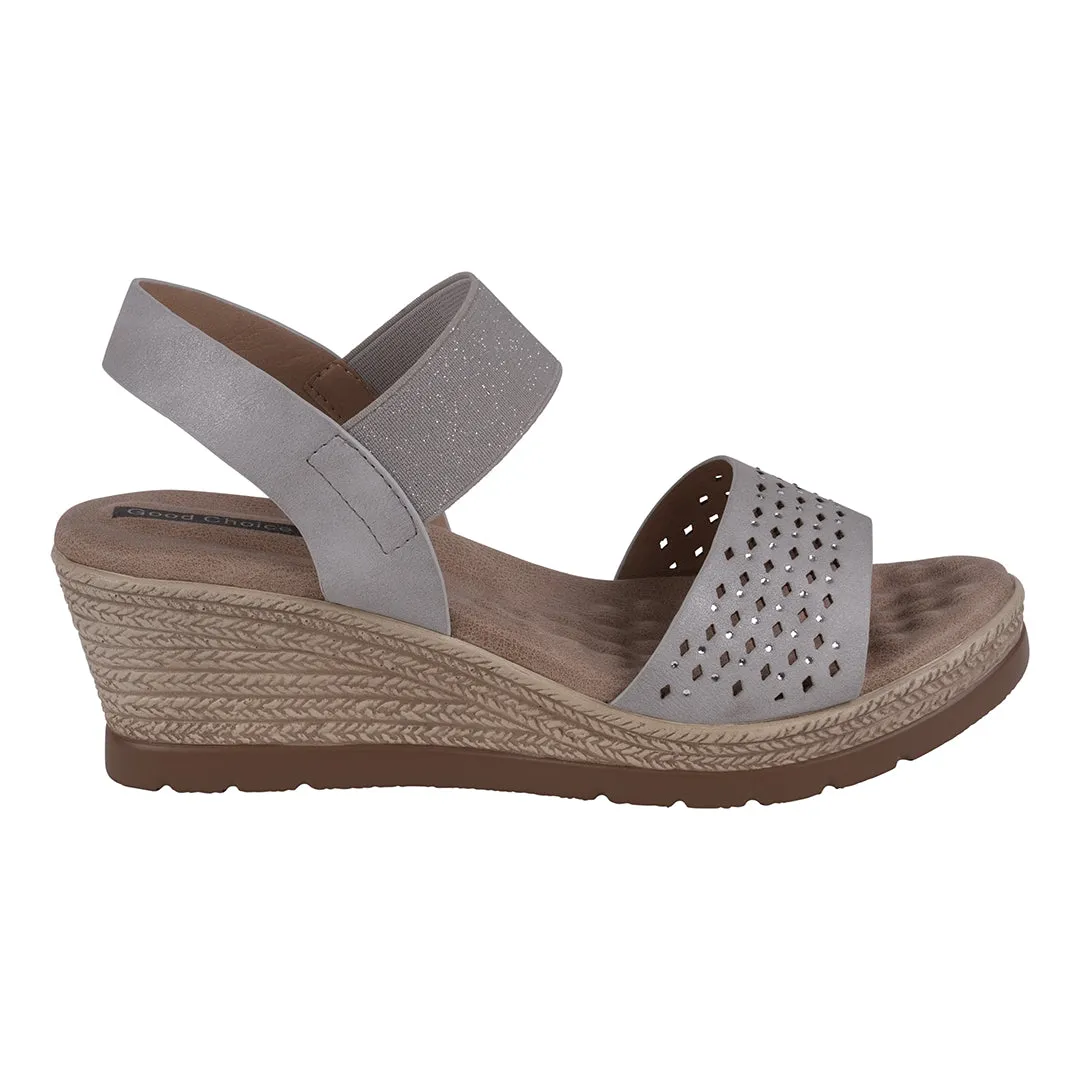 Bane Silver Embellished Elastic Double Band Wedge Sandals