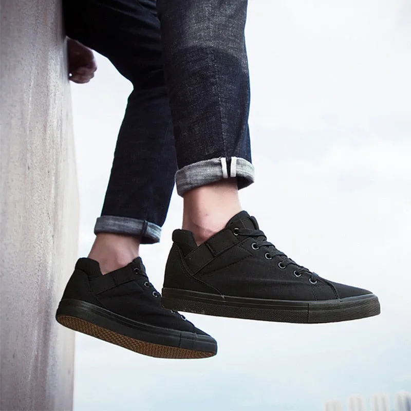 Black Sneakers Men Canvas Shoes Height Increasing 3cm Cool Young Man Footwear Breathable Cloth Mens Casual Shoes N032