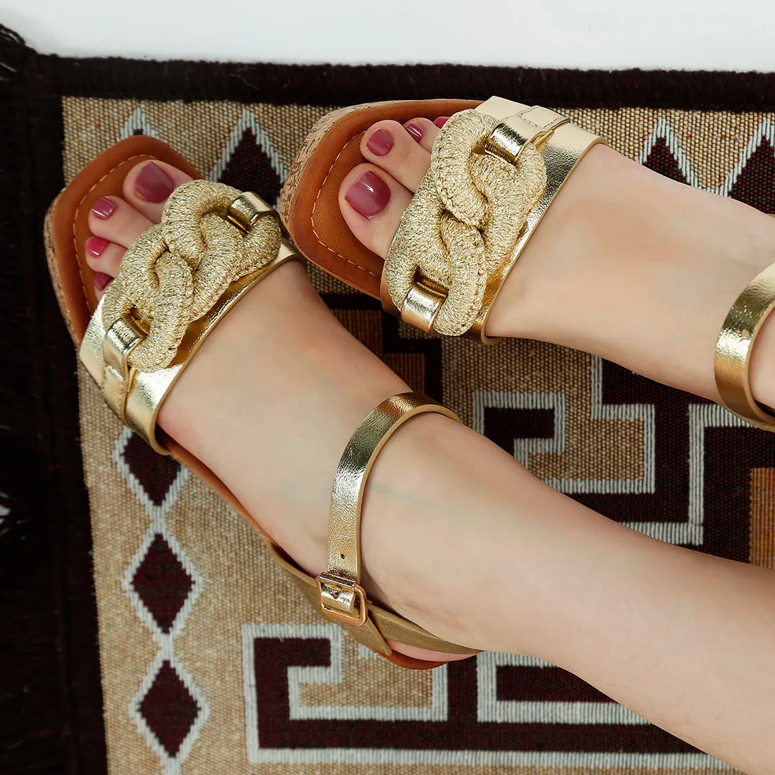 Chain Link Detail Wedge Sandals