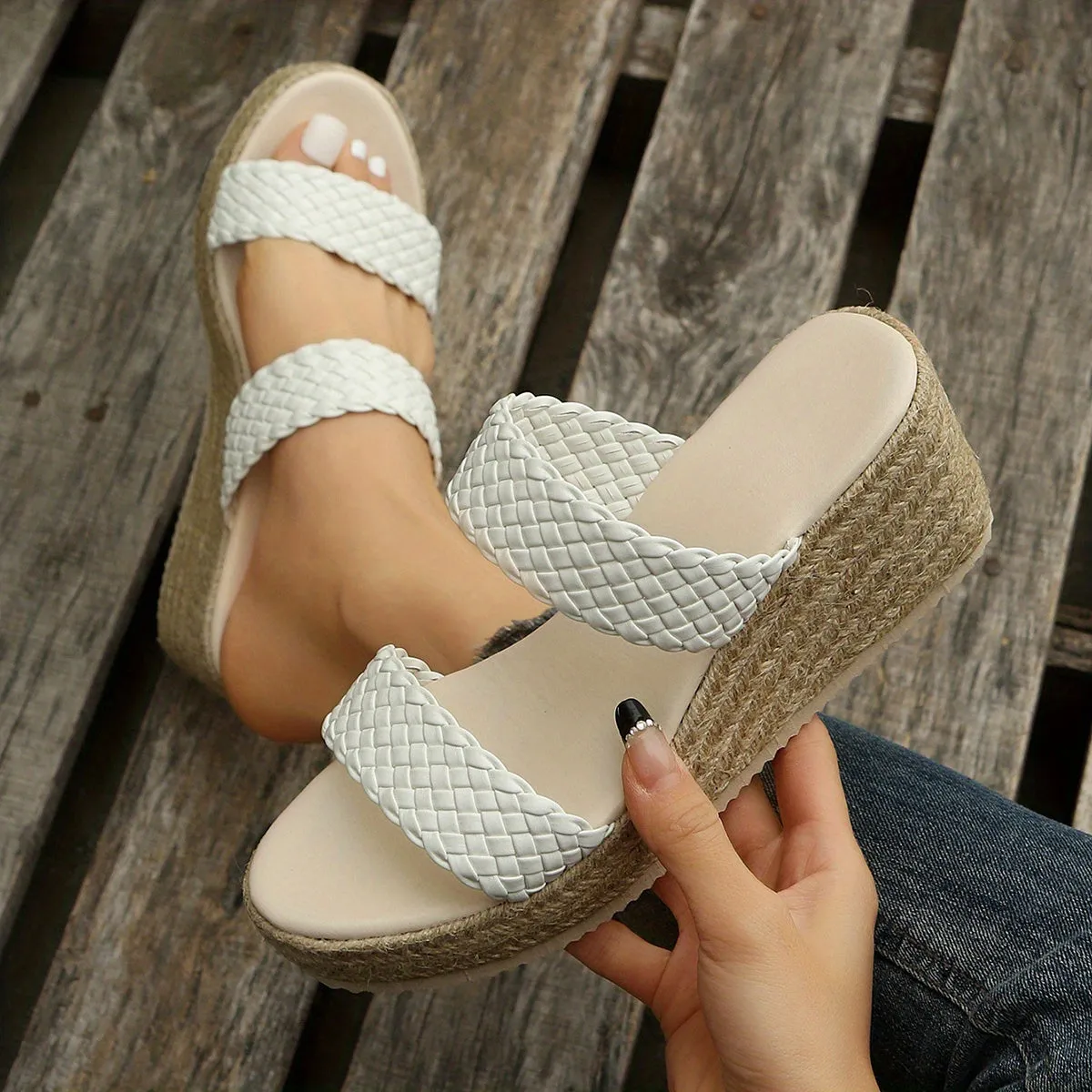 elveswallet Double Strap Open Toe Espadrilles Wedge Sandals