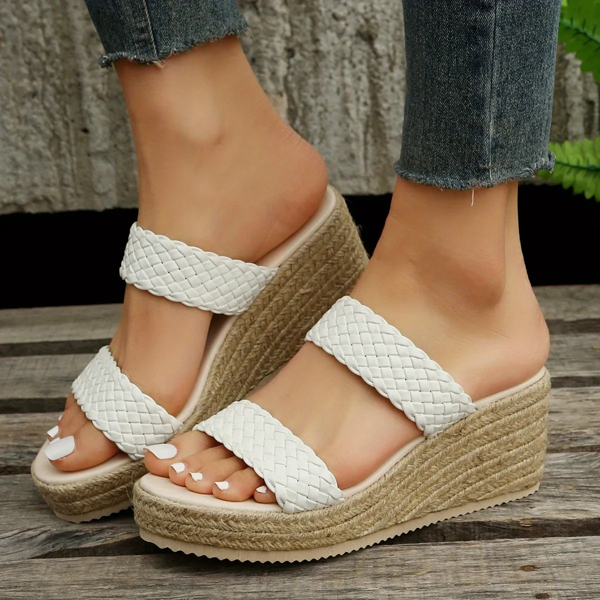 elveswallet Double Strap Open Toe Espadrilles Wedge Sandals