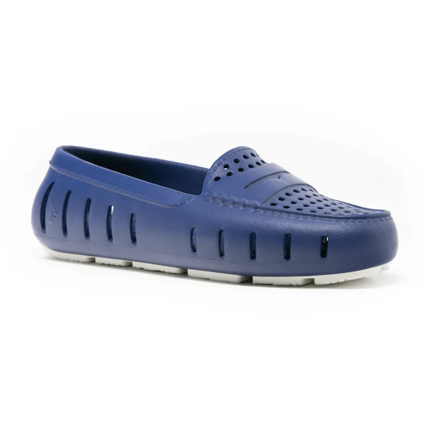 Floafers Women's Posh Driver Loafers- Navy Peony/ White