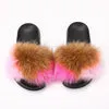 fur slides for women REAL BIG FURRY slippers flush soft raccoon outdoor slider sandals fox fur slipper