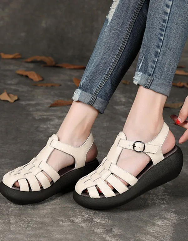 Handmade Comfortable Close Toe Wedge Fisherman Sandals