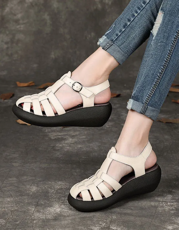 Handmade Comfortable Close Toe Wedge Fisherman Sandals