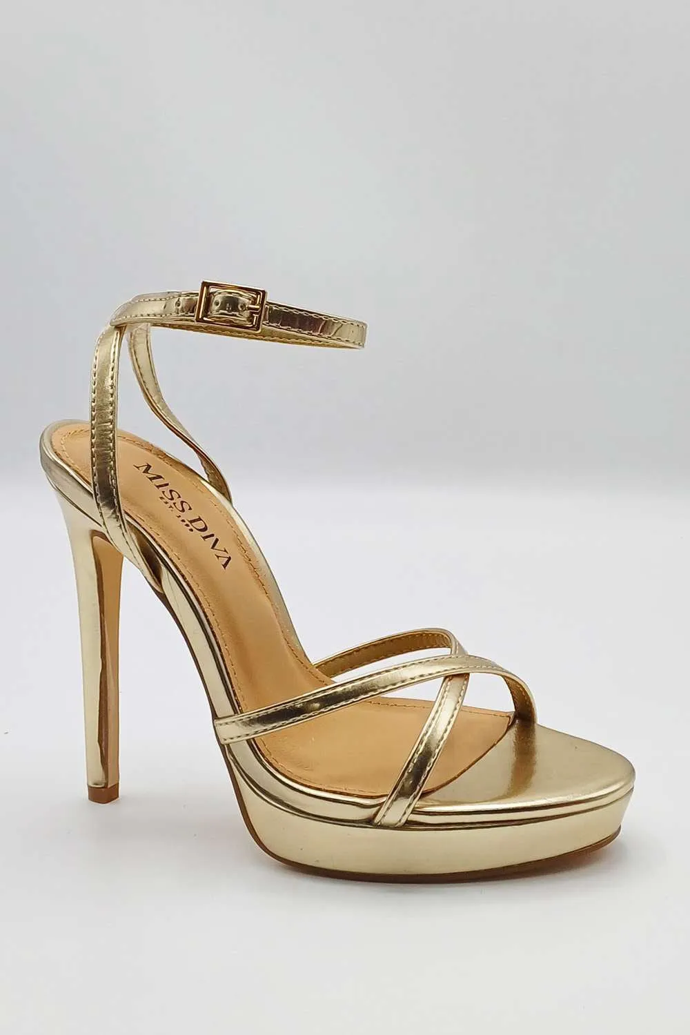 Kalilah Crossover Strap Platform Heeled Sandals in Gold