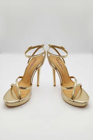 Kalilah Crossover Strap Platform Heeled Sandals in Gold