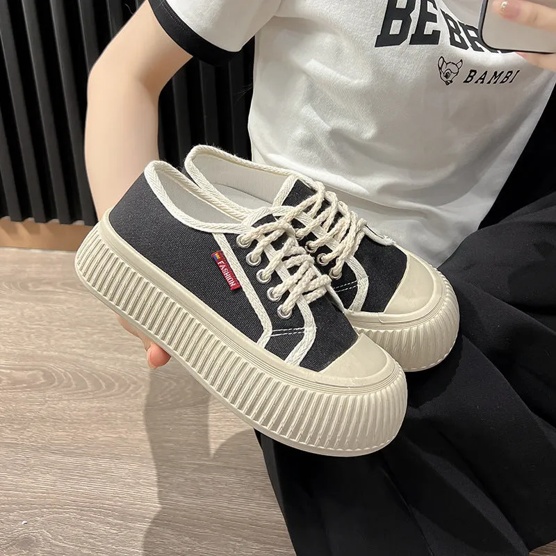 kamames Classic White Shoes New  Summer Students Breathable Semi Slippers Canvas Shoes Comfortable Slip-on Biscuit Shape Shoes Wholesale