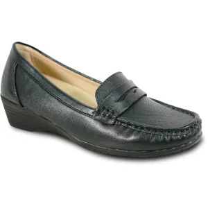 KOZI Women Comfort Casual Shoe ML3253 Wedge Slip-On Loafer Black