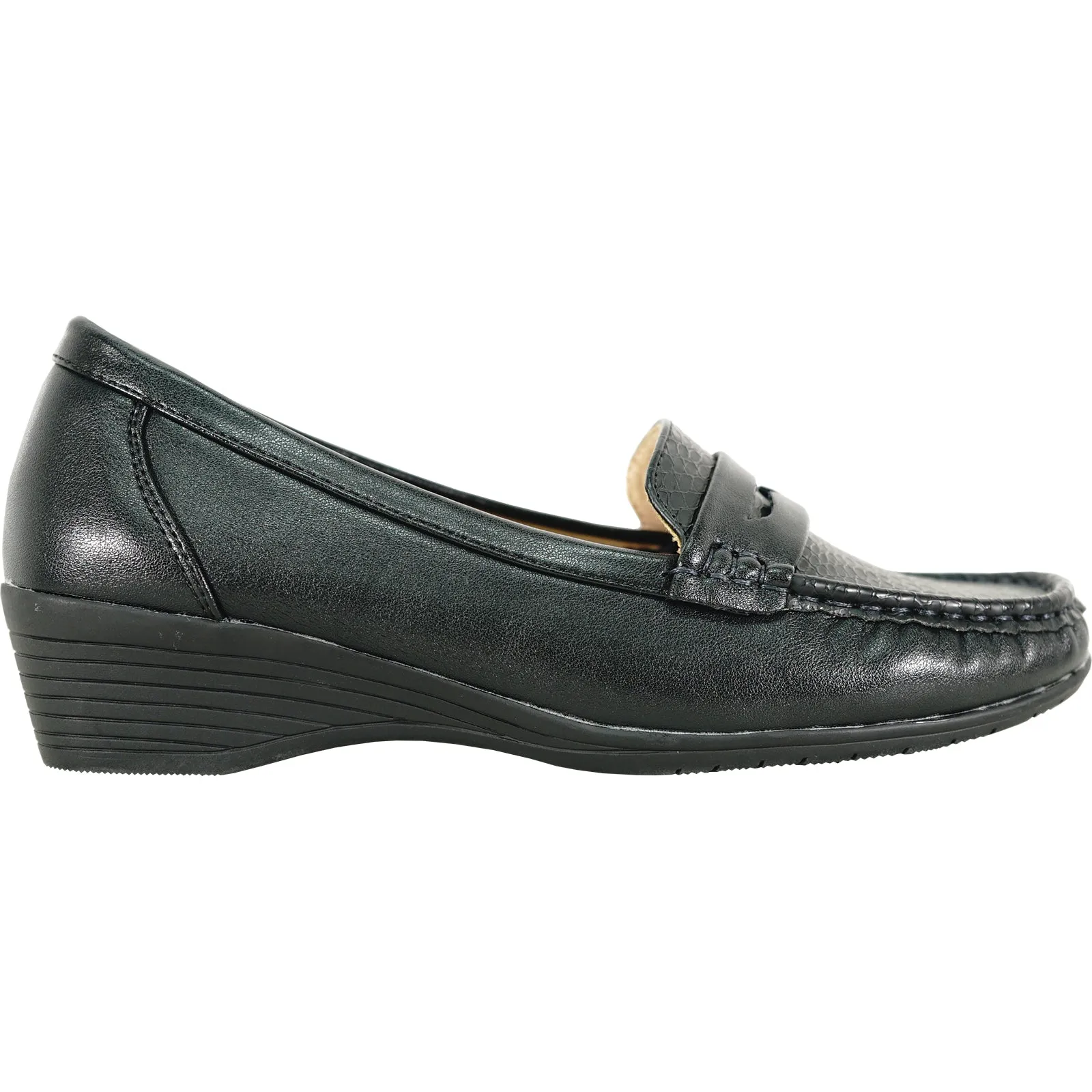 KOZI Women Comfort Casual Shoe ML3253 Wedge Slip-On Loafer Black