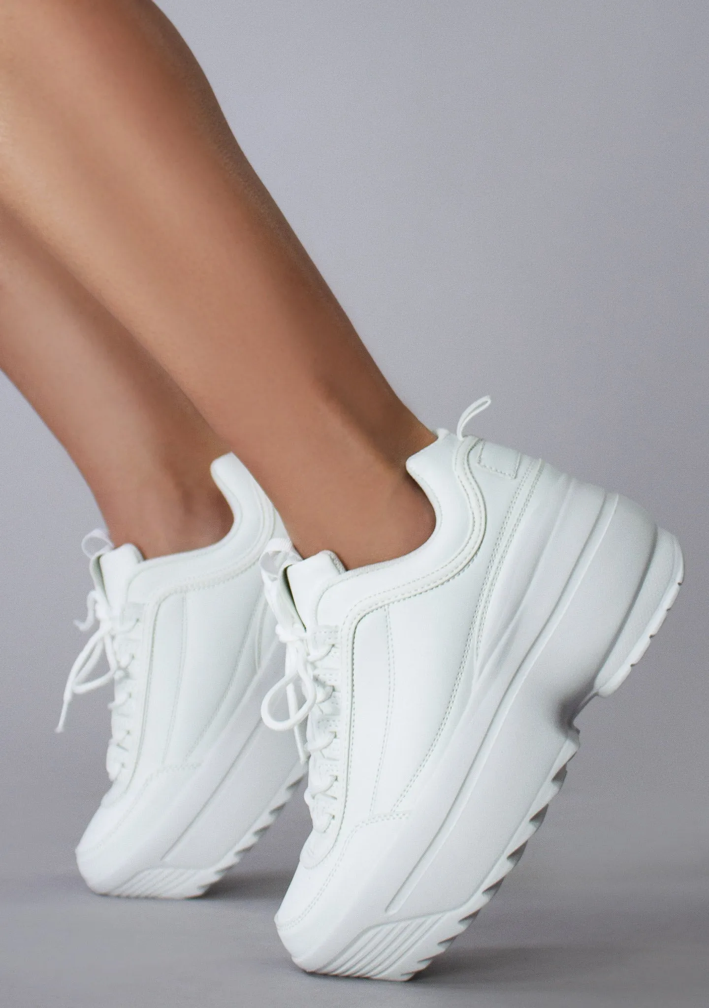 LILY 5005 Dream Cypher White Platform Sneakers