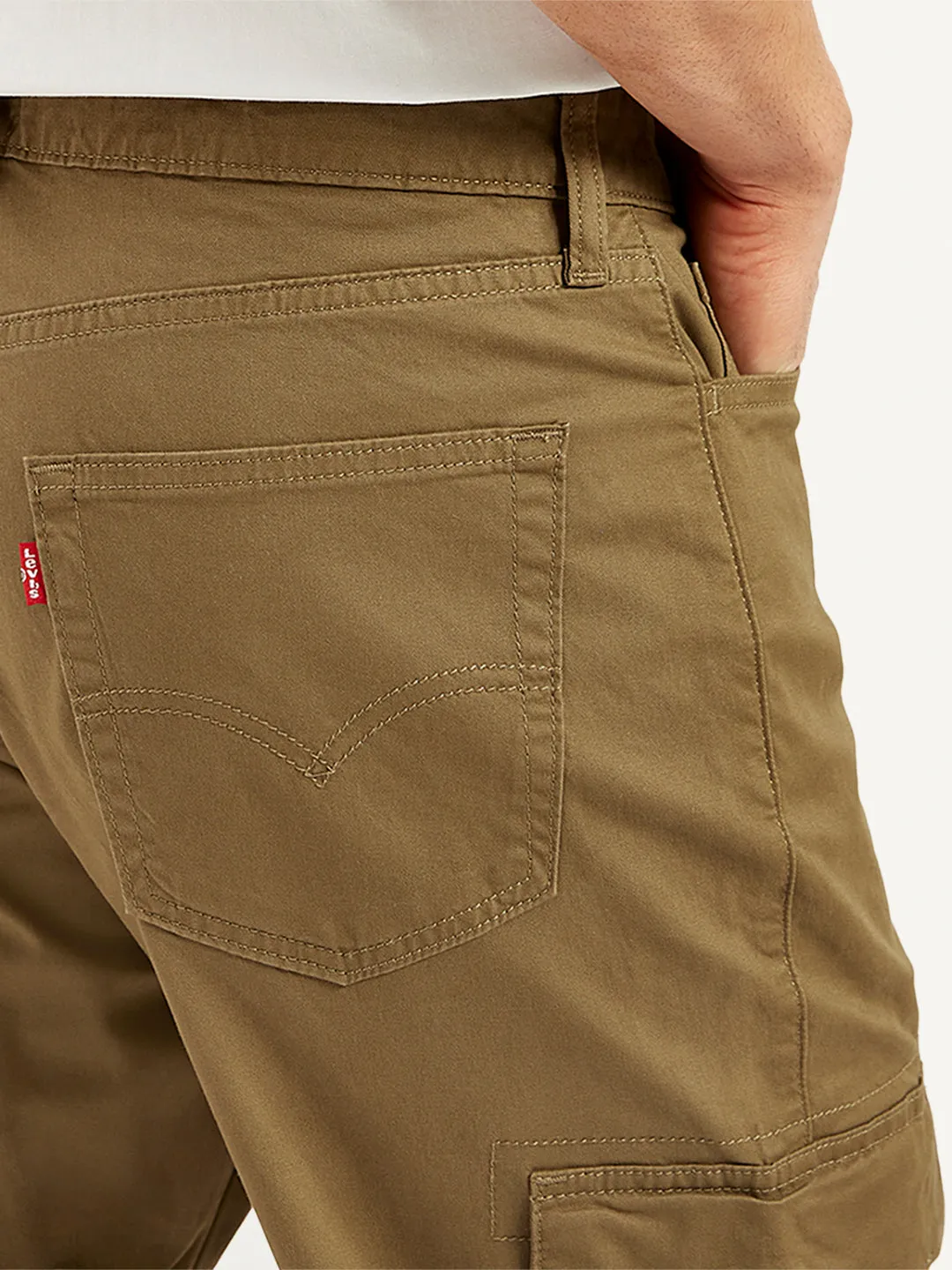 Men's Khaki Straight Fit Cargo Trousers