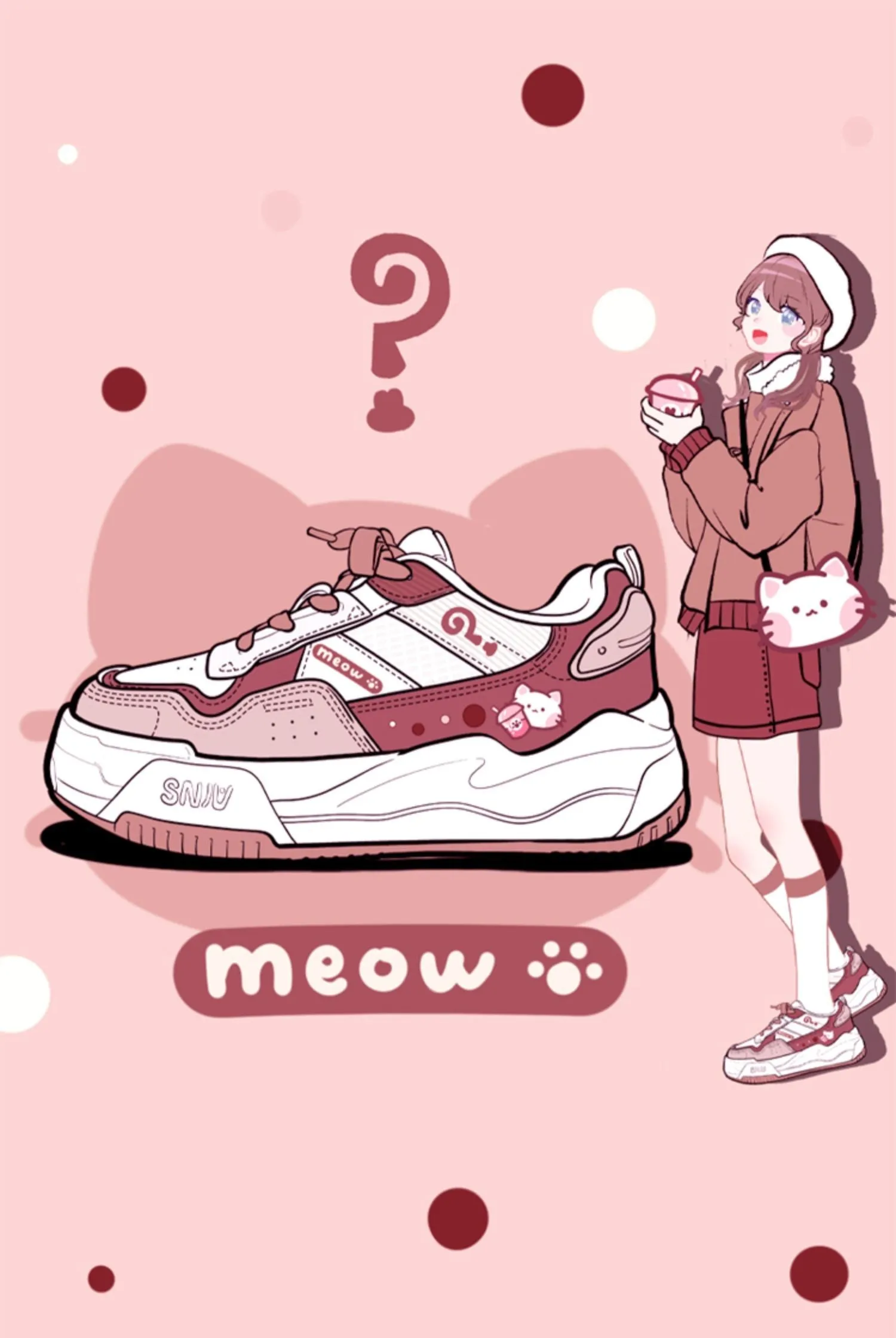 Meow Milk Tea Red Pink Sporty Sneakers Running Shoes