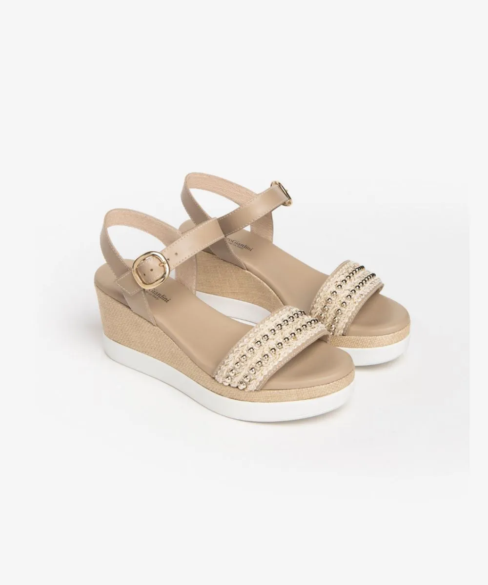 NERO GIARDINI LEATHER WEDGE SANDALS