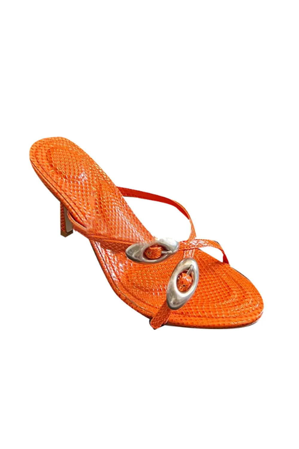 Orange Metal Embellished Mules Sandals