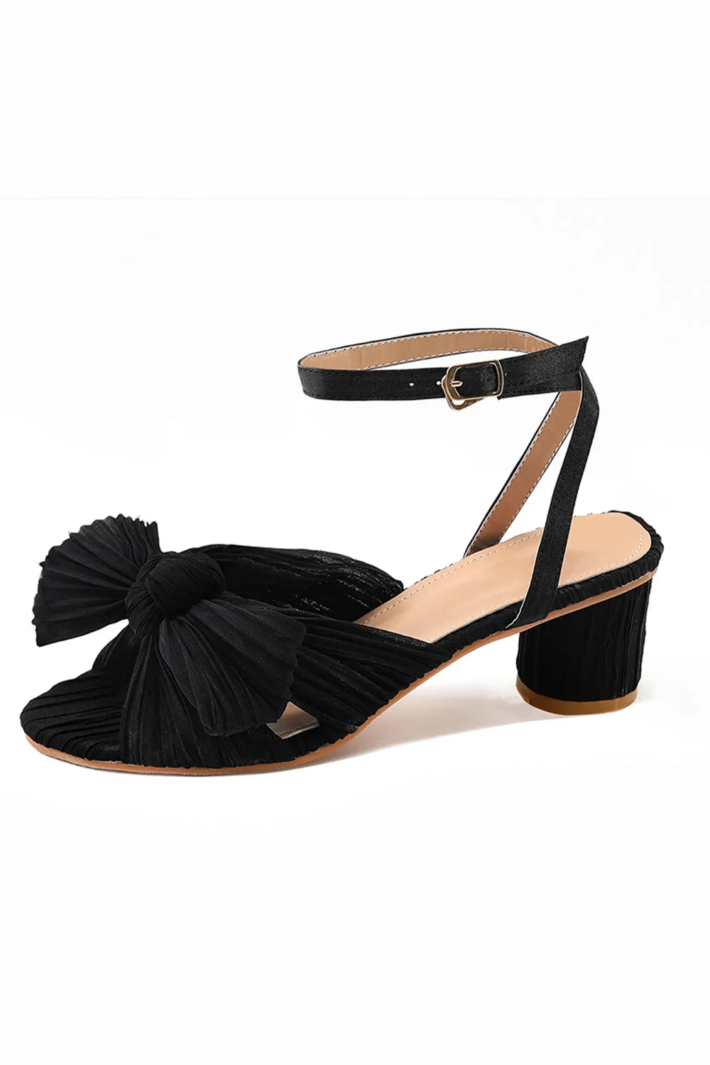 Outdoor Satin Peep Toe Chunky Heel Shoes With Buckle Bowknot