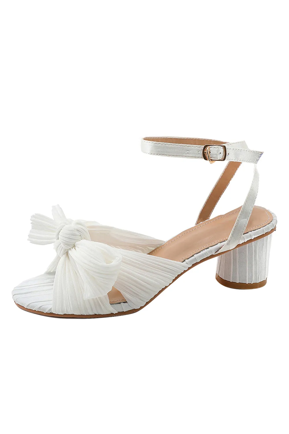 Outdoor Satin Peep Toe Chunky Heel Shoes With Buckle Bowknot