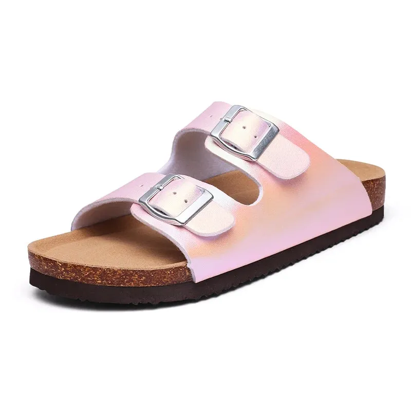 Pallene Fashion Cork Clogs Slippers Women Summer Flat Cork Sandals Female Summer Beach Shoes With Buckle Gradient Classic Slides