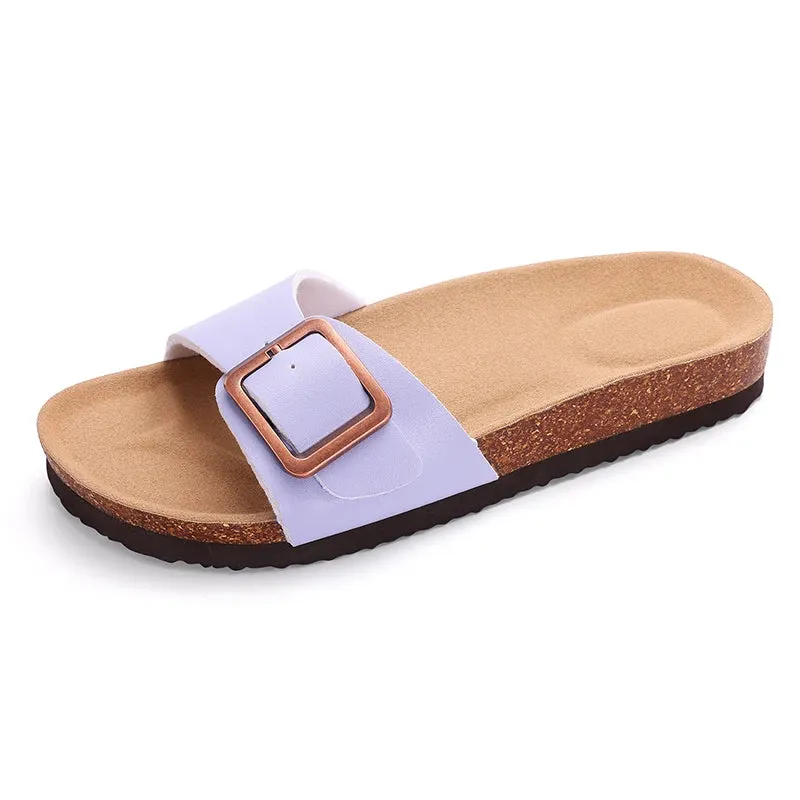 Pallene Fashion Cork Clogs Slippers Women Summer Flat Cork Sandals Female Summer Beach Shoes With Buckle Gradient Classic Slides