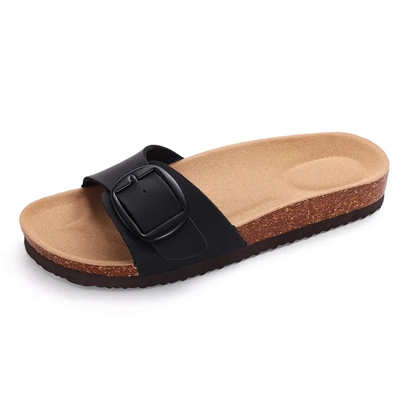 Pallene Fashion Cork Clogs Slippers Women Summer Flat Cork Sandals Female Summer Beach Shoes With Buckle Gradient Classic Slides