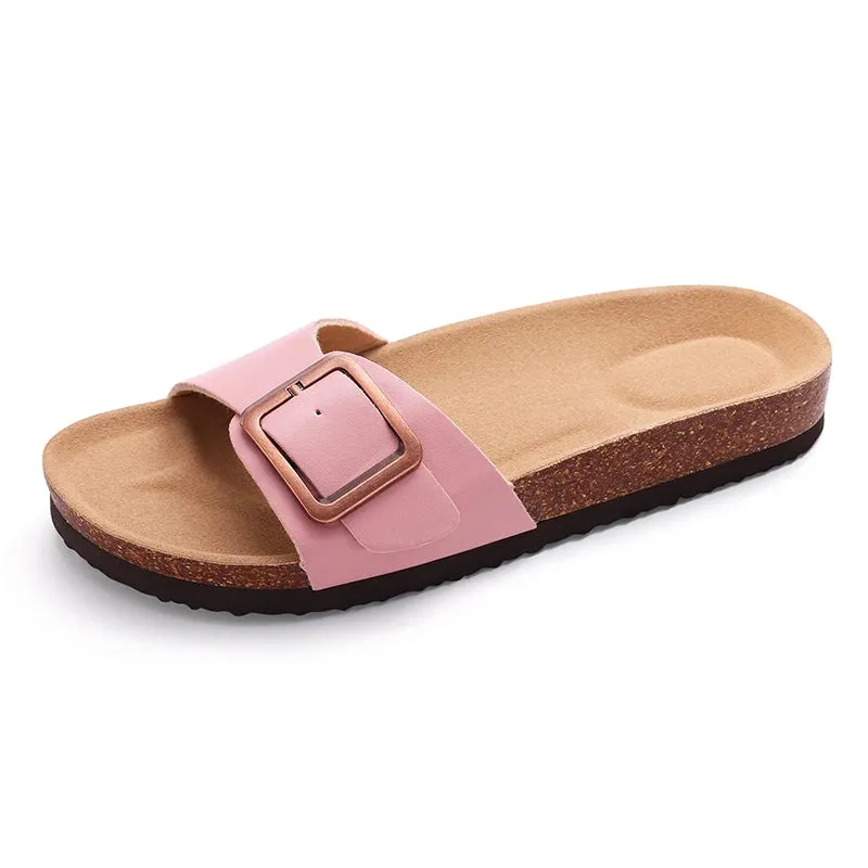 Pallene Fashion Cork Clogs Slippers Women Summer Flat Cork Sandals Female Summer Beach Shoes With Buckle Gradient Classic Slides