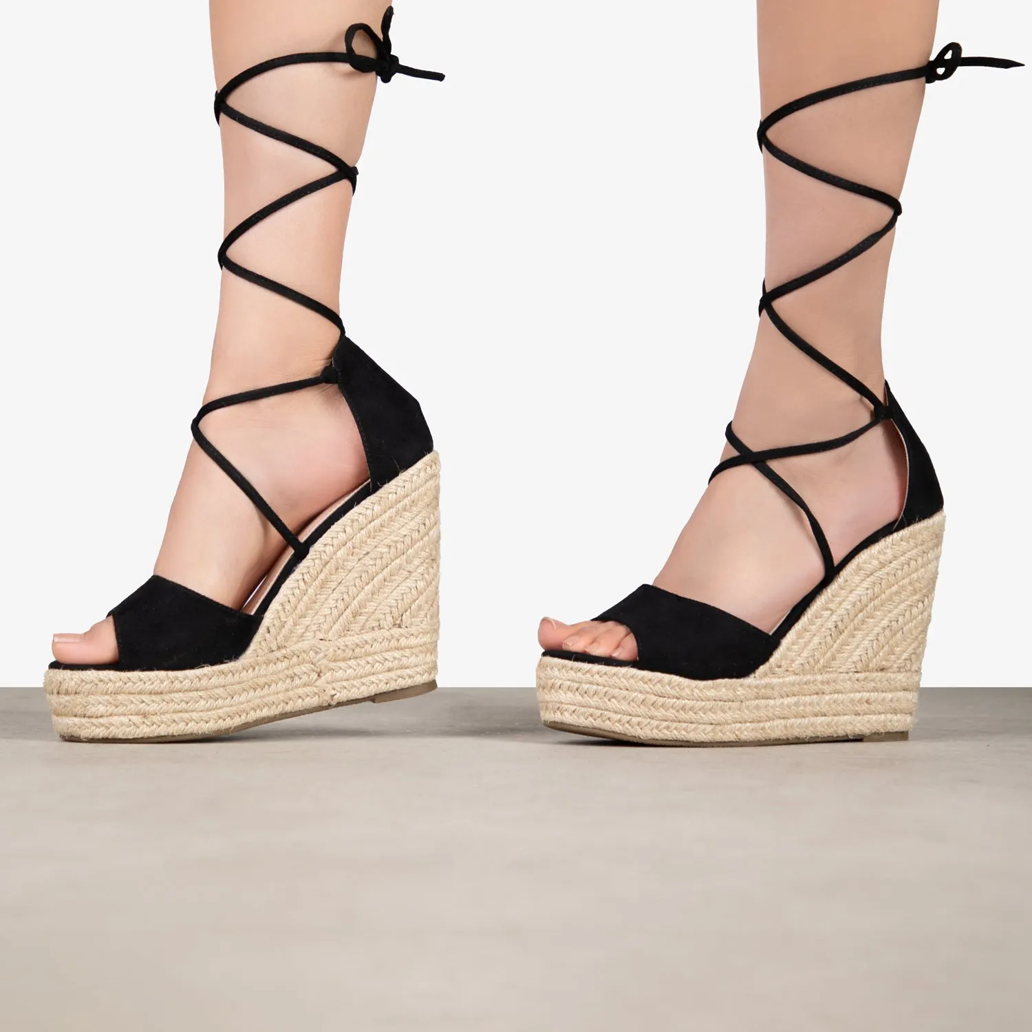 RAID Marea Lace Up Espadrilles in Black