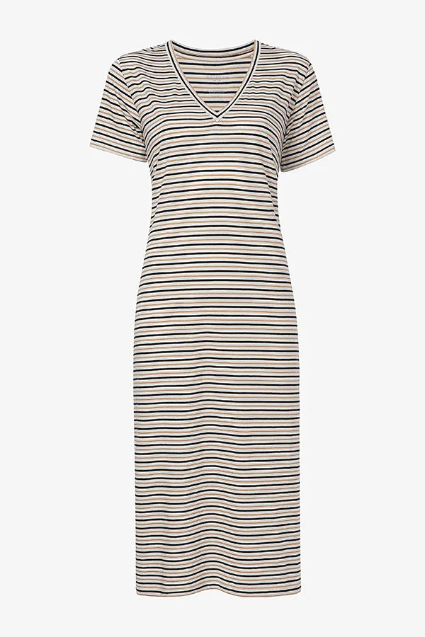 Renee Dress - Thin Striped Cotton :: Tan / Black