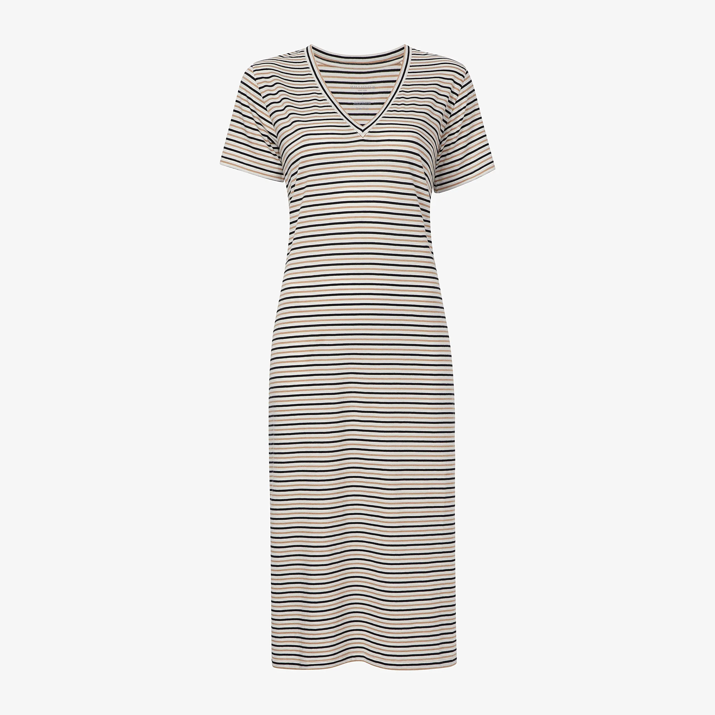 Renee Dress - Thin Striped Cotton :: Tan / Black