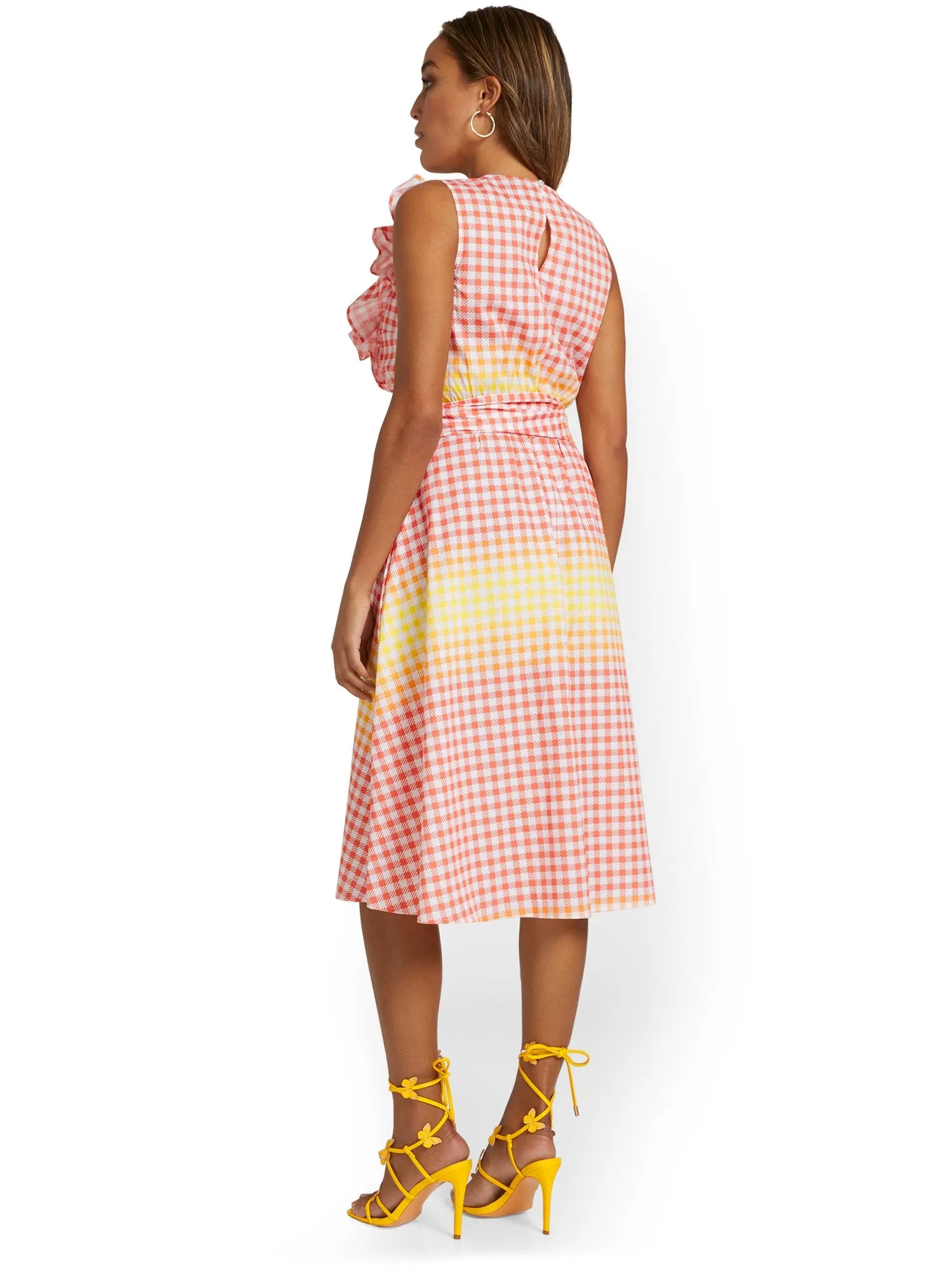 Ruffle-Front Gingham Midi Dress