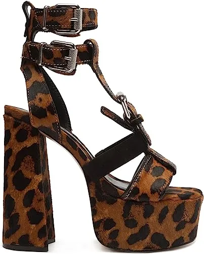 Schutz Chantelle Casual Platform Natural Leopard Printed Heel Platform Sandals