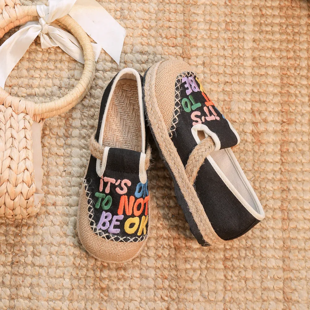 Slouchy Women's Embroidered With English Characters Canvas Shoes