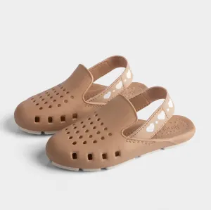 TAN HEART MULE SLINGERS <br><span style="font-size: 8px; font-weight: normal;"> Girls Sandals | Slingback Flats | Foam Water Shoes