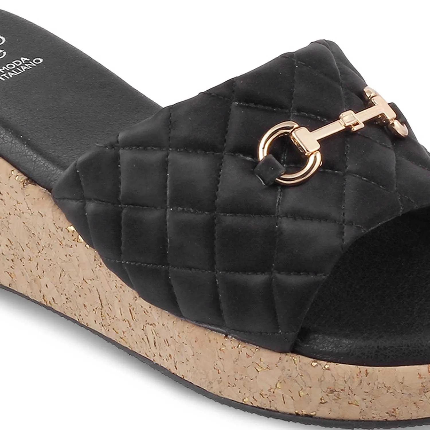 The Ela Black Women's Casual Wedge Sandals Tresmode