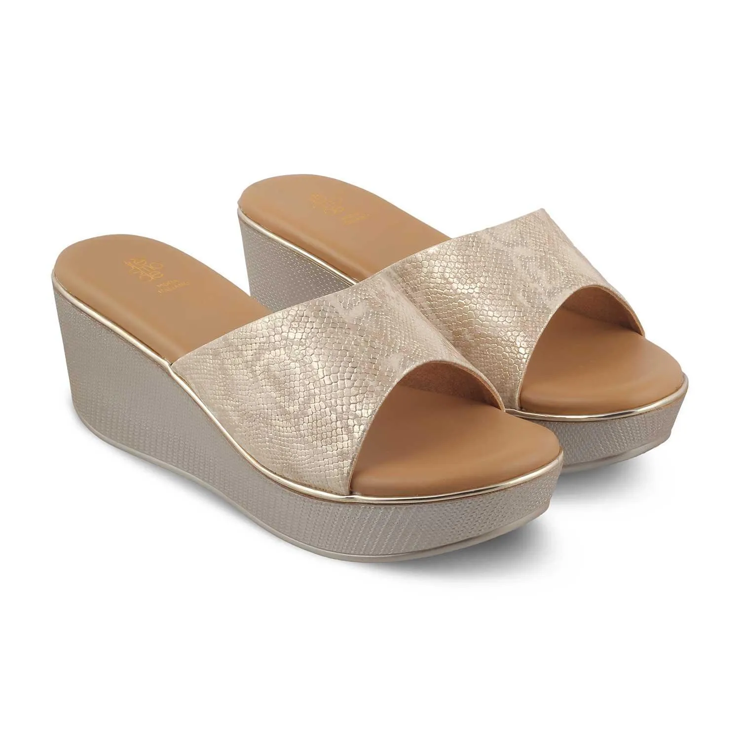 The Samantha Gold Women's Dress Wedge Sandals Tresmode