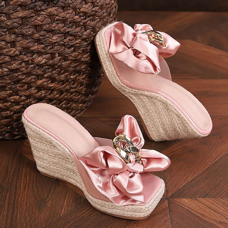 Wedges Pink Butterfly-knot Platform Sandals