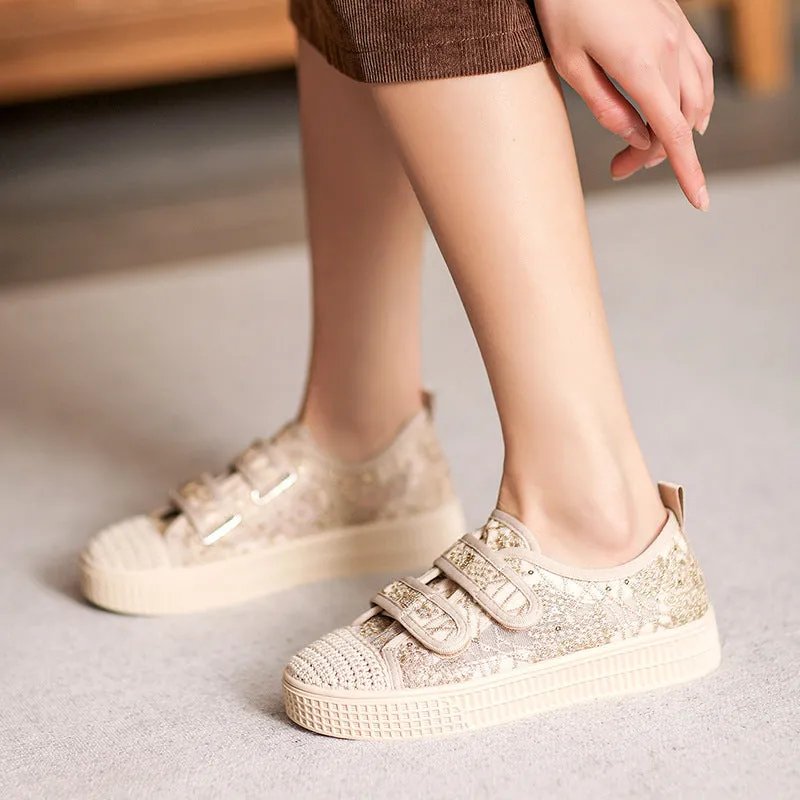 Women Fashion Breathable Velcro Flat Casual Shoes