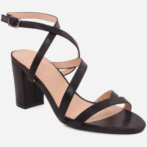 Women "TRIXIE" Open Toe Cross Over Strappy Upper Ankle Strap Block Heel Sandals