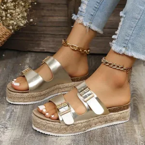 Women's Casual Belt Buckle Espadrille Slippers 18578029S