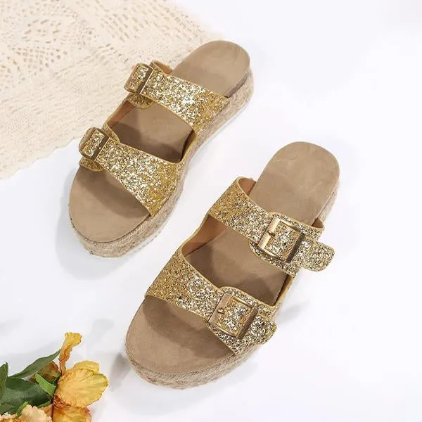 Women's Casual Belt Buckle Espadrille Slippers 18578029S