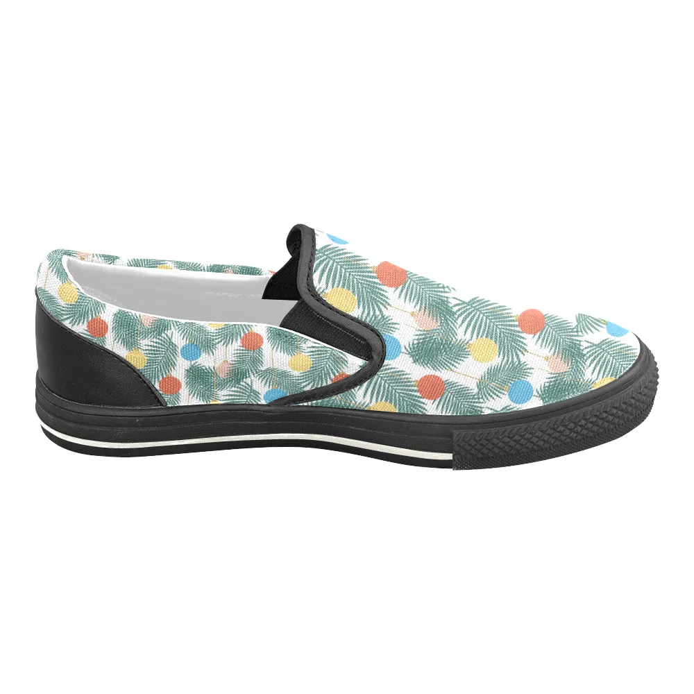 Women's Christmas Lighting Print Big Size Canvas Slip On Shoes