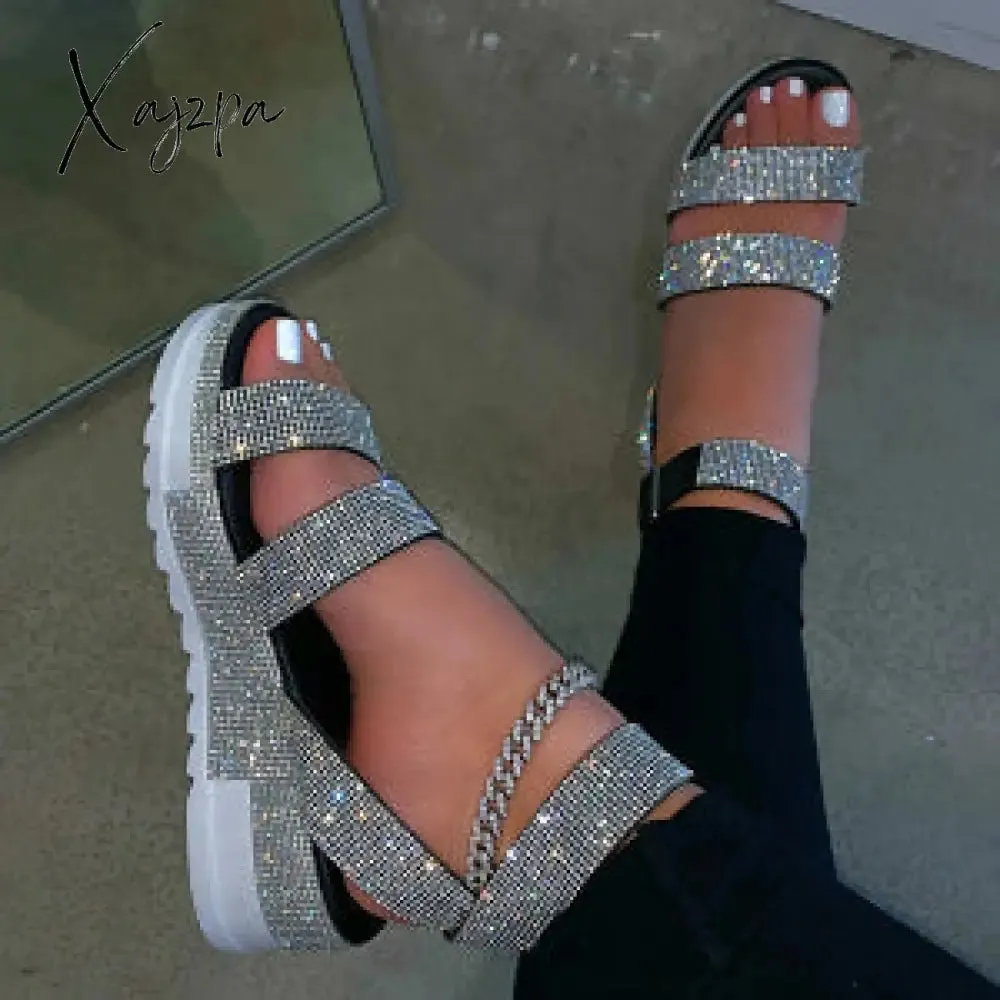 Xajzpa - Women's Nightclub Heel Rhinestone Platform Sandals Chunky Heel Sandals